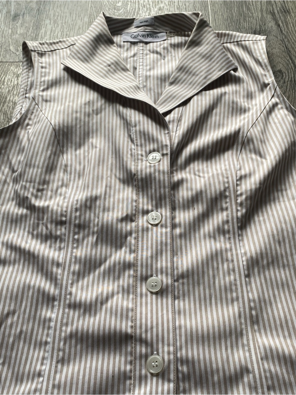 Brown and White Stripped Button Down Calvin Klein Tank Top Size Small - Picture 3 of 5